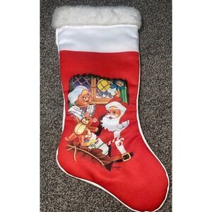 Vintage 1982  Rennoc Satin Christmas Stocking Mr & Mrs Santa 17"